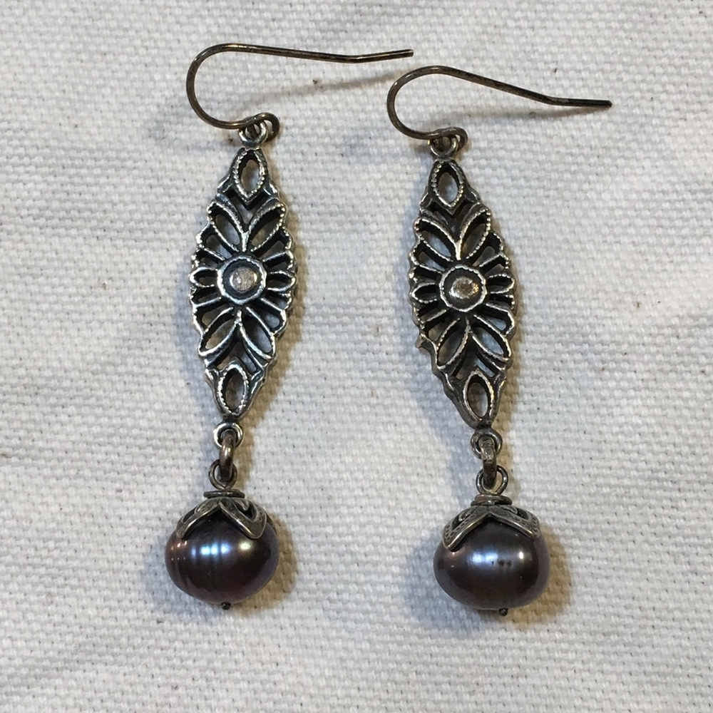 Alana Leigh Love 2” Sterling & Pearl Dangle Earrings